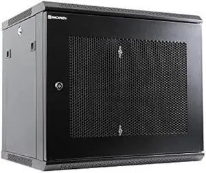 RackPath 9U Wall Mount Server Cabinet Network Rack Enclosure, Quiet Cooling Fan, Perforated Door, Black