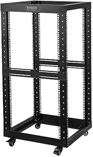 RIVECO 22U Open Frame Server Rack with Wheels- Heavy Duty 4 Post Quick Assembly 19-inch, Stereo Rack Rolling Network Shelf Black