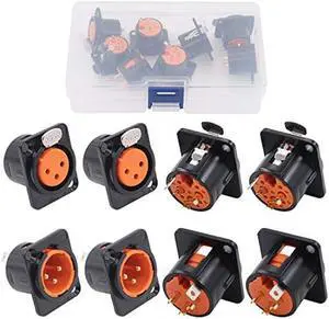 Glarks 8Pcs 3 Pin XLR Male Female Jack with Gold Plated Pin, Chassis Panel Mount Jacks D Series Size, Compatible with Series D Pattern Holes Audio Studio Connector