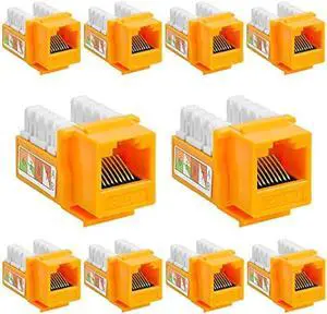 Cmple - 10 Pack Cat6 Keystone Jack Insert Punch Down RJ45 Connectors RJ45 Keystone Jack 90 Degree Female for Wall Plates, Patch Panels, Patch Cables, Ethernet Cables - Yellow