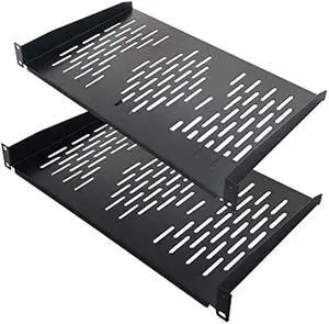 RIVECO 2PCS 1U Rack Shelves, 19 Cabinet Mount 1 U Tray Vented Cantilevers for Computer Case Shelf Mounting, 10 Inches 25CM Depth, Black