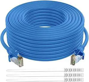 Adoreen Cat 6 Ethernet Cable 75 Ft-Blue, Outdoor & Indoor Snagless Long Round RJ45 Network Cable, POE, Soft Flexible Gbps Internet LAN Computer Patch Cord for Router Modem Switch Fast Gaming+ Ties