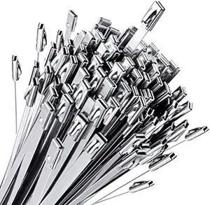 Chain Link fence Ties 100pcs Multi-Purpose Self-Locking Metal Zip Ties Stainless Steel Zip Ties 11.8inchSuitable For fixed Fence Thermal Insulation Shield Outdoor and Workshop Etc