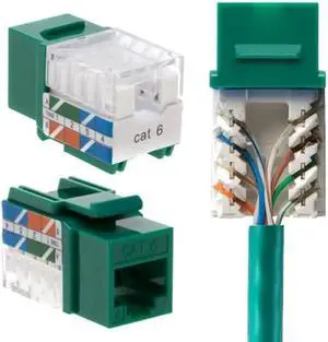 SATMAXIMUM 50 Pack Cat6 Keystone Ethernet Wall Jacks RJ45 Punch Down Slim Profile UTP Green, 45 Degree for Patch Panel & Wall Plate, Supports Up to 10Gbps