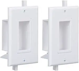 Cable Pass Through Wall Plate White, Recessed Cable Wall Plate Built in Bracket for Drywall, Decora Side Opening for Low Voltage Cables in Wall Installation
