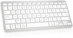 Qulose Bluetooth Keyboard, Ultra-Slim Wireless Keyboard for iPad, Rechargeable Ergonomic Computer Keyboard for iOS, Android, Windows PC Tablets Phone, White Silver