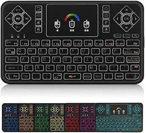 Mini Wireless Keyboard,Q9 Mini Keyboard with Touchpad,Colorful Backlit Small Wireless Keyboard,Mini Rechargeable Handheld Remote Keyboard for PC,Raspberry Pi 4, Android TV Box,KODI,Windows 7 8 10