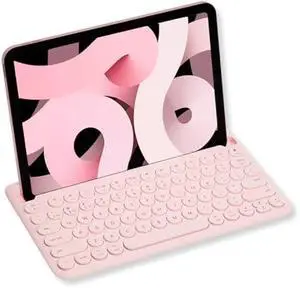 Macally Small Bluetooth Keyboard for Tablet and Phone - Multi Device Wireless Keyboard for iPhone iPad Android - Rechargeable Bluetooth Tablet Keyboard with Stand - Pink