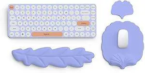 Lauspuck Keyboard Wrist Rest and Mouse Pad with Wrist Support Set, Ergonomic Leaf Shape Mouse Pad with Non-Slip Base, Pain Relief Memory Foam Mousepad for Computer,Laptop,Home Office, Purple