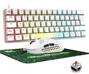 K65 Pro 60% Gaming Keyboard and Mouse Combo Small Mini RGB Backlight Mechanical Keyboard and Ultralight Honeycomb Optical Mouse,Mouse Pad Linear Red Switch Anti-Ghosting for Xbox,PS4,PC,Laptop(white)