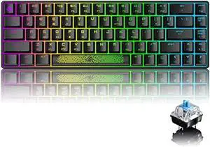 MAGIC-REFINER 60% Mini Mechanical Keyboard, MK14 Wired Gaming Keyboard with Chroma RGB Backlit,Clicky Blue Switch,NKRO 68Key No-Conflict,Ergonomic with Detachable USB-C Cable for Win/Mac/PC(Black)