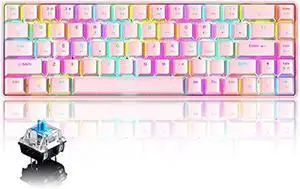 LexonElec 60% Mechanical Gaming Keyboard and Mouse Combo with Mouse Bungee Mouse Pad,Mini 68 Keys Wired Type C 18 Backlit Effects,Lightweight RGB 6400DPI Honeycomb Mice(Pink/Blue Switch)