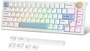 FANTECH MAXFIT67 3-Mode Custom Mechanical Gaming Keyboard RGB Backlit, 65% (67-Key) Hot Swappable Bluetooth/2.4G Wireless/Type-C Wired South Facing Mechanical Keyboard, Yellow Switch, White
