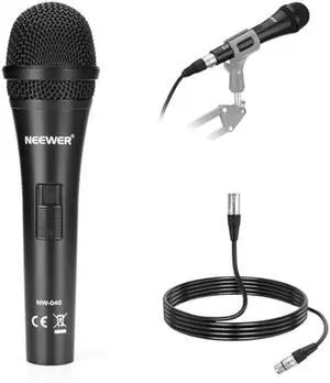 NEEWER NW-040 Cardioid Dynamic Microphone with XLR Cable, Rigid Metal Housing, Unidirectional Pickup Mic for Musical Instruments Voice Public Speech Podcast Singing PC Gaming Streaming Studio, Black