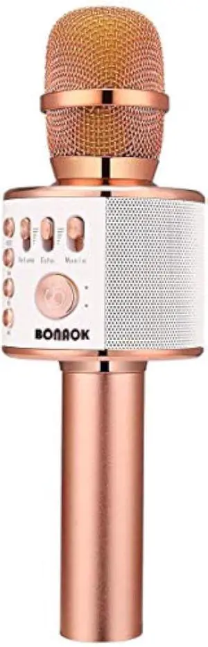 BONAOK Wireless Bluetooth Karaoke Microphone,3-in-1 Portable Handheld Karaoke Mic Speaker Machine Home Party Birthday for All Smartphones PC(Q37 Rose Gold)