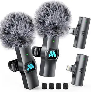 2pcs Dual Receivers Mini Microphone for iPhone iPad Android Video Recording,Lavalier Wireless Microphones for Game,Live Streaming,Interviews,YouTube,TikTok,Vlog