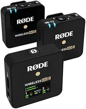 RØDE Wireless GO II Ultra-compact Dual-channel Wireless Microphone System with Built-in Microphones, On-board Recording and 200m Range for Filmmaking, Interviews and Content Creation