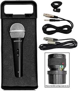 Rockville RMC-XLR Wired Dynamic Microphone, Full Metal Body, M-56 Cartridge, (2) 10 Ft OFC Cables, Mic Clip & Case, for DJs, Karaoke, and Live Performances