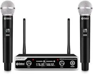 D Debra Wireless Microphone System UHF UBR-102 with Cordless Handheld Lavalier Headset Mics, 260ft Range, Suitable for Church, Lectures, Karaoke, Weddings, DJ, and Bars(2 Handheld)