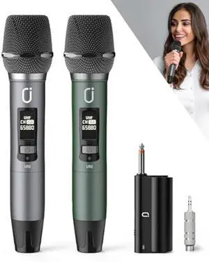 Wireless Microphones, Professional UHF Dual Microphones for Karaoke, Wireless Dynamic Microphone System Set with Rechargeable Receiver,Plug and Play, Speech, Wedding, Church, PA System