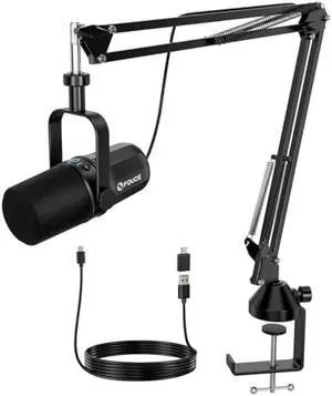 FDUCE Dynamic Microphone, XLR/USB Podcast Recording PC Microphone for Vocal Voice-Over Streaming, Studio Metal Mic with Mute, Headphone Jack, Monitoring Volume Control, with Boom Arm (SL40+)