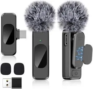 USB C Wireless Lavalier Microphone for Type-C,Android Phone,PC,Mini Mic with Noise Reduction,Lapel Microphone for Video,Interviews,Live Streaming,TikTok,YouTube,2Pack (for iPhone 15 and Above)
