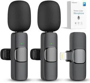 2 Pack Wireless Lavalier Microphone for iPhone iPad, Lapel Mics Plug-Play 2.4G Ultra-Low Delay Built-in Noise Reduction Chip 8H Working Time for Video Recording Interview Podcast Vlog YouTube