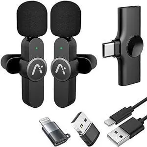 Wireless Mics, Wireless Clip on Microphones, Lapel Microphone A2d One Pair Two, for Android Phone, iPhone 15, Laptop, Video Recording