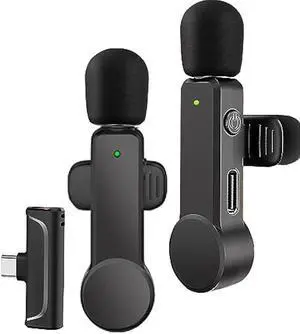 2 Pack Lavalier Microphone USB C Wireless Lav Mic for Android Phone Noise Canceling Mini Lapel Mic Type C for iPhone 15/16/17 Video Recording Vlog Tiktok