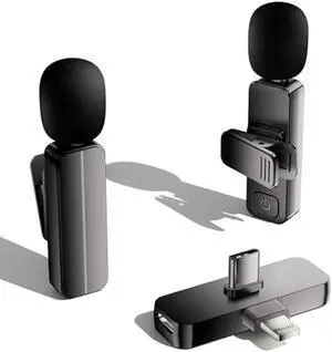 2 Pack Wireless Mini Lavalier Lapel Microphone for iPhone,Android Phone(2 in 1) - 65ft Cordless Clip on Dual Mics with Noise Reduction 6H Working Time for Video Recording Vlogging, YouTube,(Black)