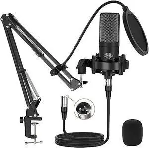 Condenser Microphone XLR Professional Studio Recording Microphone Kit for PC Computer with Boom Arm,Cardioid XLR Podcast Microphone for Streaming,Gaming,Singing,Voice Over,ASMR,YouTube