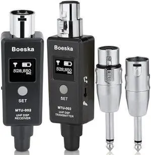 Wireless Transmitter And Receiver For Dynamic Microphones And Music Sources, UHF Wireless XLR Adapter System, 48k Frequency Signal Transmission,USB Recharge Capable, 100 Feet Range