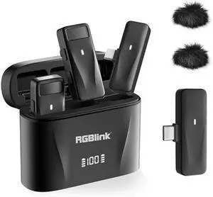 RGBlink Wireless Lavalier Microphone Compatible for iPhone 17,16,15 Pro Max, USB C Smartphone, Samsung, Android - Set of 2 Lapel Mic w/Noise Canceling for Content Creator, Vlogging, Recording, ASMR