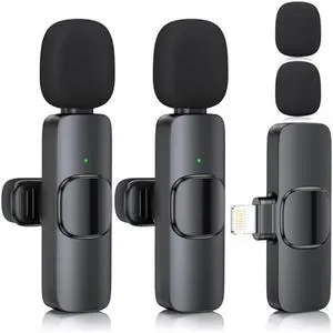 ZasLuke 2 Pack Wireless Lavalier Microphone for iPhone & iPad, Mini Microphone for Video Recording, Ultra-Low Delay Noise Canceling Microphone for Vlog, YouTube, TikTok, Black