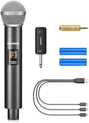 Aokeo Wireless Microphone Only for Mic Input, UHF Metal Dynamic Handheld Multipurpose Mic with Rechargeable Receiver (Work 4hs), 160ft Range, for Karaoke Machine, Amplifier Speaker, Mixer, Church