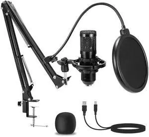 AMOOX Condenser Microphone,Professional USB Microphone Plug & Play PC Computer Microphone Condenser Cardioid Mic Kit with Adjustable Boom Arm Stand Shock Mount,for Podcast,Streaming,YouTubeTiktok