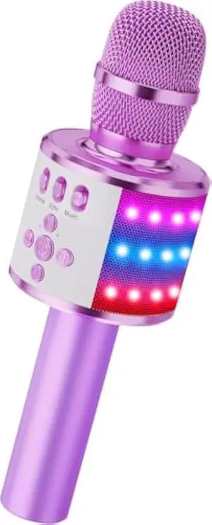 BONAOK Karaoke Microphone for Kids & Adults - Bluetooth Microphones Singing Mic with Disco Lights, Echo Effect, Built-in Speaker Portable Karaoke Player for Party Travel Gifts Q78(Light Purple)