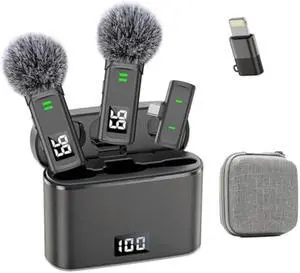 Wireless Lavalier Microphone for iPhone USB C Lav Mic for iPhone 15 16 Android Phone Microphone Video Recording TikTok Vlog Noise Canceling Clip On Microphones with Charging Case 35H Battery Life