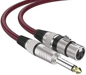 BIFALE XLR Female to 1/4 TS Cable 6ft 2Pack, Nylon Braided Microphone Cable TS 6.35mm Mono Jack Unbalanced Microphone Cable Heavy Duty Mic Cable