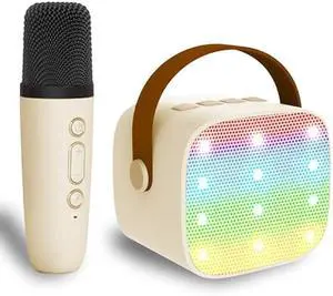 Mini Karaoke Machine for Kids Adults, Mini Portable Bluetooth Karaoke Speaker with 1 Wireless Mics and LED Lights for Kids Adults, Christmas Birthday Gifts Toys for Girls Boys Family Home Party