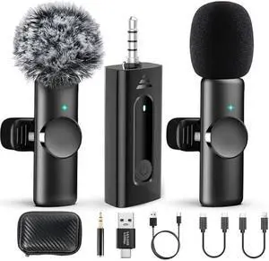 Dual Wireless Lavalier Microphone for Camera/iPhone/Android Phone/Laptop/Computer, Professional Plug-Play Lapel Microphone for Video Recording, Vlogging, Interview