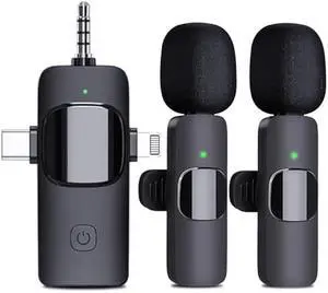 Wireless Microphone for iPhone, Android, Camera, iPad - 3 in 1 Dual Professional Lavalier Mini Mic with USB C, Plug-Play for Video Recording, YouTube, TikTok