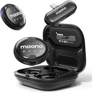 MAONO Wireless Lavalier Microphone for iPhone iPad, Professional Clip on Lapel Mic with Noise Cancelling, 4-Stage Gain, 36H Working Time for Video Recording, YouTube, Vlogging, Streaming