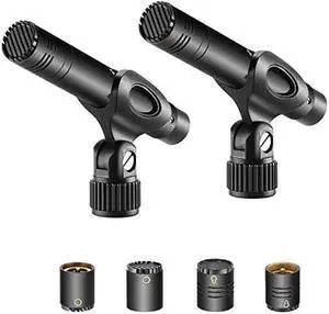 NEEWER 2-Pack Pencil Stick Condenser Mic with Interchangeable Omni Cardioid and Super Cardioid Capsules Foam Windscreens Mic Clip and Carrying Case for Acoustic Woodwind Instruments