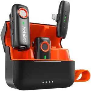 hohem MIC-01 Wireless Lavalier Microphone, Plug & Play, MFi Certified, 20H Battery Life, DSP Noise Cancellation, Wireless Mic for iPhone iOS, Live Streaming, Interview (2 TX+1 RX + Charging Case)