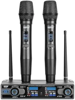 Dual Handheld Wireless Microphone System 262Feet 90 Preset UHF Frequencies, Bodypack, Head-Worn & Lavalier Mics for Live Performance, Karaoke, DJ, Church, Classroom & PA Systems (D-332HH)