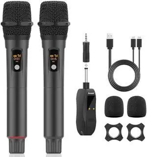 Aveek Wireless Microphone for Karaoke, Professional Handheld Microphone for Singing with Rechargeable Receiver, Cordless Karaoke Mic for Speaker, Pa System, Dj, Party, Speech(2pcs)