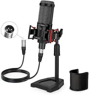 XLR Podcast Microphone Professional Cardioid Condenser Microphone for PC Computer Studio XLR Mic Kit for Recording/Podcasting/Streaming/Voice Over/ASMR/Home Studio/YouTube with Desktop Stand