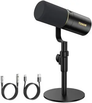 TONOR Dynamic Microphone, XLR/USB Microphone for Podcast, Recording, Streaming, Gaming, XLR Cardioid Studio Mic with Quick Mute, 3.5mm Headphone Jack, Volume Control, Mic with Desktop Stand, TD520