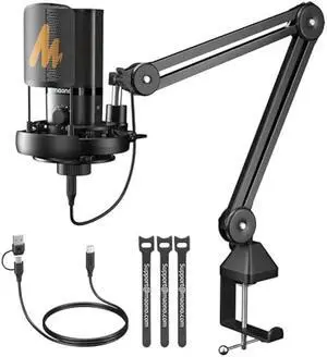 MAONO USB Condenser Microphone-Studio Mic with Shock Mount, Boom Arm, Software, Mute, Gain Knob, Volume Control for Streaming, Recording, Singing, Podcasting, Content Creation, Audiobooks-PM450